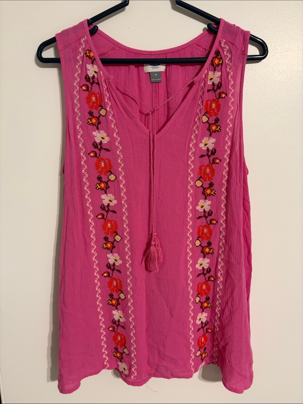 Old Navy Hot Pink Embroidered Tassel Camisole